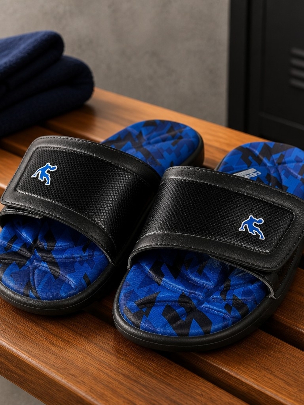 And1 Black Strap Slide with Blue Graphic Footbed